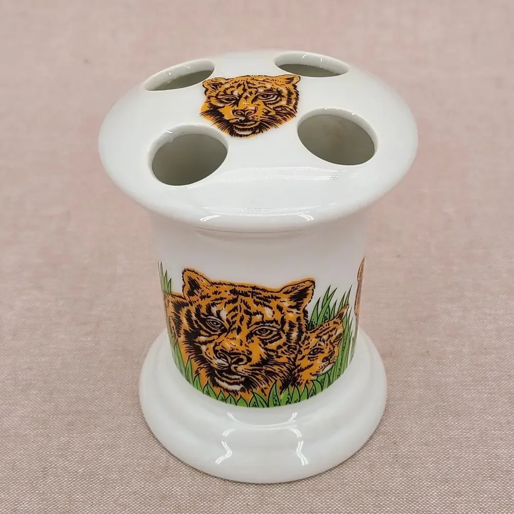 VTG Seymour Mann Japan Safari Tigers Toothbrush Holder 70s MCM kitschy bohemian